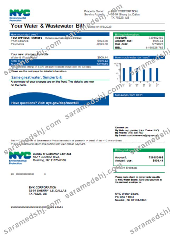 The New York City Department of Environmental Protection (DEP) utility business bill SCR